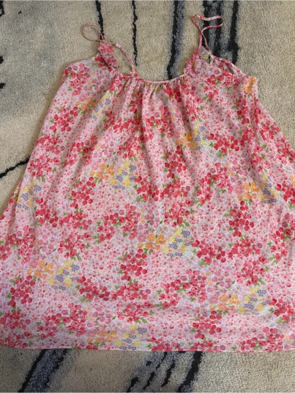 Oscar de la Renta Pink Floral Spaghetti Strap Mini Dress